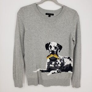 Banana Republic Dalmatian Dog Sweater Women XS Gray Cotton Graphic Crewneck Knit